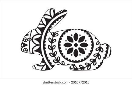 La mano dibujó conejo blanco y negro. Conejo de Pascua de Zentangle dibujado a mano para la página del libro de colorido y para la relajación y la meditación
