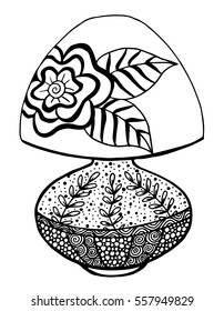 Hand drawn black and white retro table lamp illustration