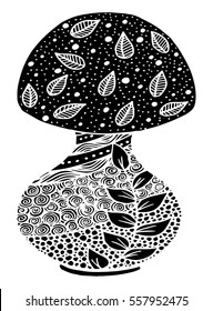 Hand drawn black and white retro table lamp illustration