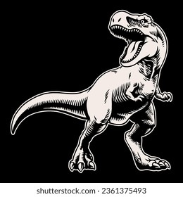 Hand Drawn of Black and White of Roaring T-Rex Illustration