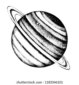 Hand drawn black and white Saturn planet. Vector illustration