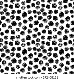 Hand drawn black and white scribbles circles pattern. Abstract vector background