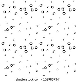 Hand Drawn Black and White Seamless Grunge Dust Messy Pattern With Ink Doodles. Circles, Spots and Dots Endless Textures. Easy To Create Abstract Vintage, Dotted, Scratched Effect With Grain And Noise