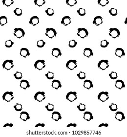 Hand Drawn Black and White Seamless Grunge Dust Messy Pattern With Ink Doodles. Circles, Spots and Dots Endless Textures. Easy To Create Abstract Vintage, Dotted, Scratched Effect With Grain And Noise