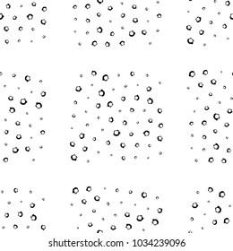 Hand Drawn Black and White Seamless Grunge Dust Messy Pattern With Ink Doodles. Circles, Spots and Dots Endless Textures. Easy To Create Abstract Vintage, Dotted, Scratched Effect With Grain And Noise