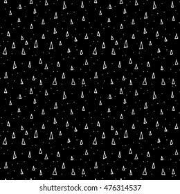 Hand drawn black and white seamless pattern with triangles and dots in hipster style. Vector illustration