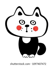 Hand Drawn Black and White Simple Doodle Cat Icon. Vector Sketch Illustration Isolated