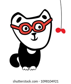 Hand Drawn Black and White Simple Doodle Cat Icon. Vector Sketch Illustration Isolated