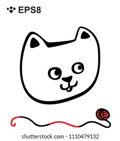 Hand Drawn Black and White Simple Doodle Cat Icon. Vector Sketch Illustration Isolated