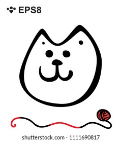 Hand Drawn Black and White Simple Doodle Cat Icon. Vector Sketch Illustration Isolated