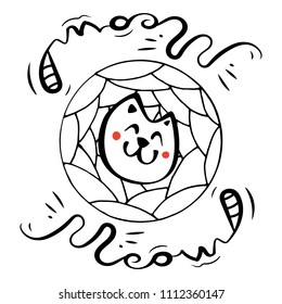 Hand Drawn Black and White Simple Doodle Cat Icon. Vector Sketch Illustration for T Shirt Print Design