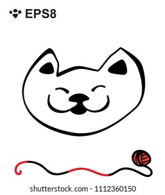 Hand Drawn Black and White Simple Doodle Cat Icon. Vector Sketch Illustration Isolated