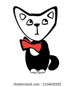 Hand Drawn Black and White Simple Doodle Cat Icon. Vector Sketch Illustration Isolated