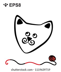 Hand Drawn Black and White Simple Doodle Cat Icon. Vector Sketch Illustration Isolated