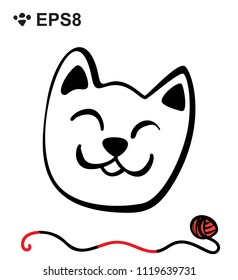 Hand Drawn Black and White Simple Doodle Cat Icon. Vector Sketch Illustration Isolated