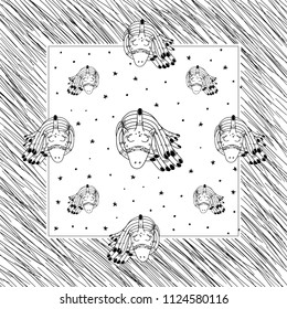 Hand Drawn Black and White Simple Doodle unicorn card Kids Style. Illustrations Background with Drawing Vector Sketch for textile, print, postcard, text, invitation, poster, background, book, t-shirt