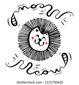 Hand Drawn Black and White Simple Doodle Cat Icon. Vector Sketch Illustration for T Shirt Print Design