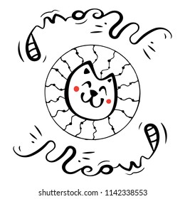 Hand Drawn Black and White Simple Doodle Cat Icon. Vector Sketch Illustration for T Shirt Print Design