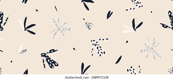 Hand drawn black and white simple abstract daisy print. Creative collage pattern. Fashionable template for design.