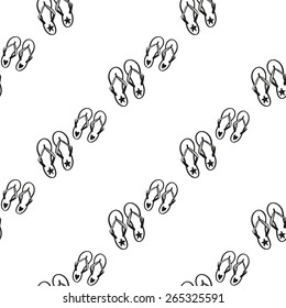 Hand drawn black and white sketched flip-flop decoration items. Set of isolated sea summer exotic beach party wedding decorative symbols and elements. Black outline sketch on white background