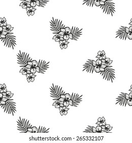 Hand drawn black and white sketched flower decoration items. Set of isolated sea summer exotic beach party wedding decorative symbols and elements. Black outline sketch on white background