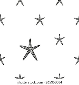 Hand drawn black and white sketched starfish decoration items. Set of isolated sea summer exotic beach party wedding decorative symbols and elements. Black outline sketch on white background