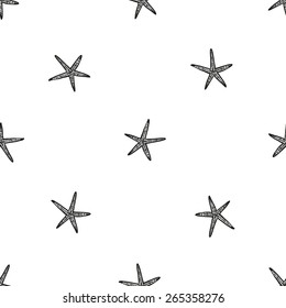 Hand drawn black and white sketched starfish decoration items. Set of isolated sea summer exotic beach party wedding decorative symbols and elements. Black outline sketch on white background