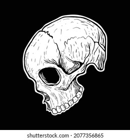 hand drawn black and white skull, suitable for t-shirt design, motorcycle club, or for tattoos etc