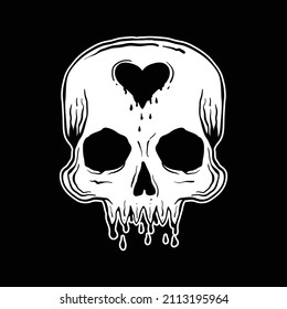 hand drawn black and white skull premium vector