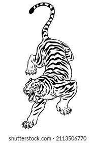 Hand Drawn of Black and White Style Tiger