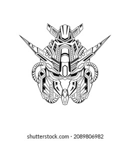 Handgezeichnet schwarz-weißes Tattoos Kunstwerk Leiter mecha Roboter-Krieg Vektorgrafik Illustration