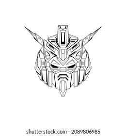 Handgezeichnet schwarz-weißes Tattoos Kunstwerk Leiter mecha Roboter-Krieg Vektorgrafik Illustration