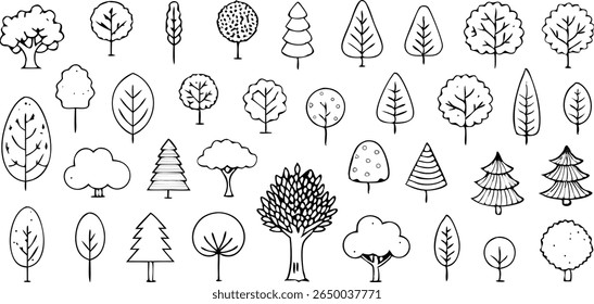 Hand drawn black and white tree illustrations