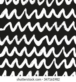 Hand drawn black and white trendy seamless pattern. Inky abstract texture.