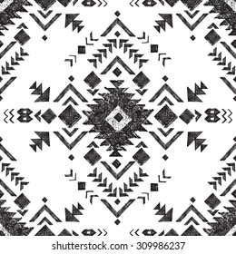 hand drawn black and white tribal seamless pattern