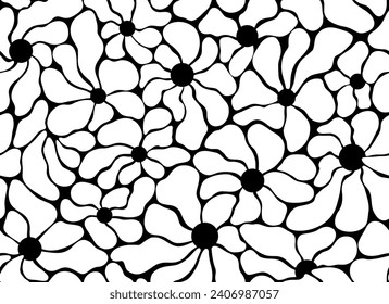Patrón transparente de vector blanco y negro dibujado a mano con formas orgánicas florales. El arte matisse es un fondo interminable. Ropa de casa contemporánea, ropa de cama, paquete. 