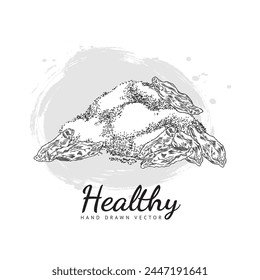 Hand drawn black and white vector sketch of goji berries. Chinese wolfberry designs are ideal for branding, posters or logos with space provided for text.