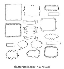 Hand drawn black and white vector frames. Doodle ink illustration