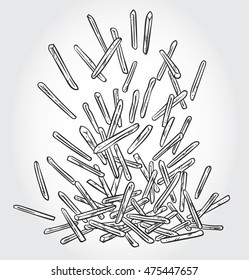 Hand drawn black and white vector illustration of French Fries falling from top.