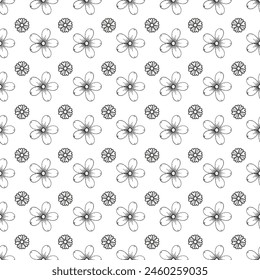 Hand drawn black and white vintage flower pattern.