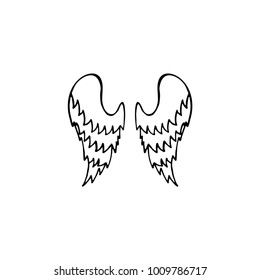 Hand drawn black and white wings. Illustration isolated on white background. Doodle style. Made by trace from sketch.