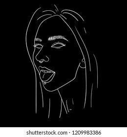 Hand Drawn Black and White woman in Doodle style. Illustrations Drawing a Sketch for textile, print, postcard, invitation, poster, t-shirt. Line art informal girl with piercings