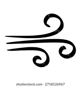 Desenhado à mão preto vento rajada em espiral ilustração isolada no fundo branco.