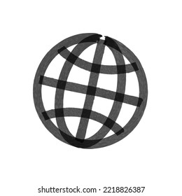 Icono de la rejilla de la tierra dibujado a mano con wireframe negro. Símbolo de esfera de globo. Ilustración vectorial de material aislada en fondo blanco.