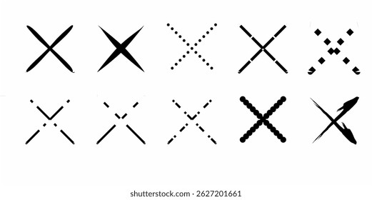 hand drawn black x mark set. Set of black x cross vector icons. No delete wrong symbol, black x icon in doodle style