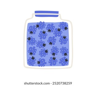 Hand drawn blackberry jam jar. Vector illustration in flat style.