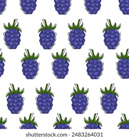 Hand drawn blackberry seamless pattern. Cute abstract outline modern summer fruit berry background. Healthy diet vegan agriculture food. Pattern for wallpaper, menu, cover, package