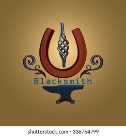 Hand drawn blacksmith labels with horsesnoe. Excellent vector illustration, EPS 10