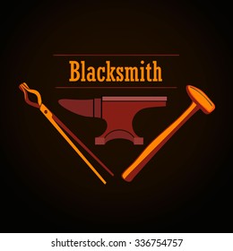 Hand drawn blacksmith labels with sledgehammer and vise