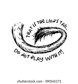 Hand drawn black&white lion tail illustration.